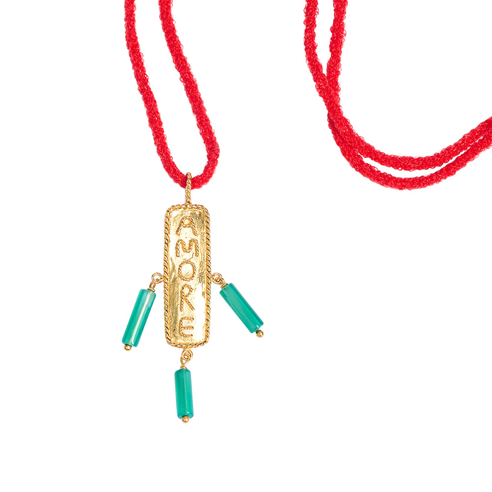 Amore Pendant – Gold Gilded -Green Agate