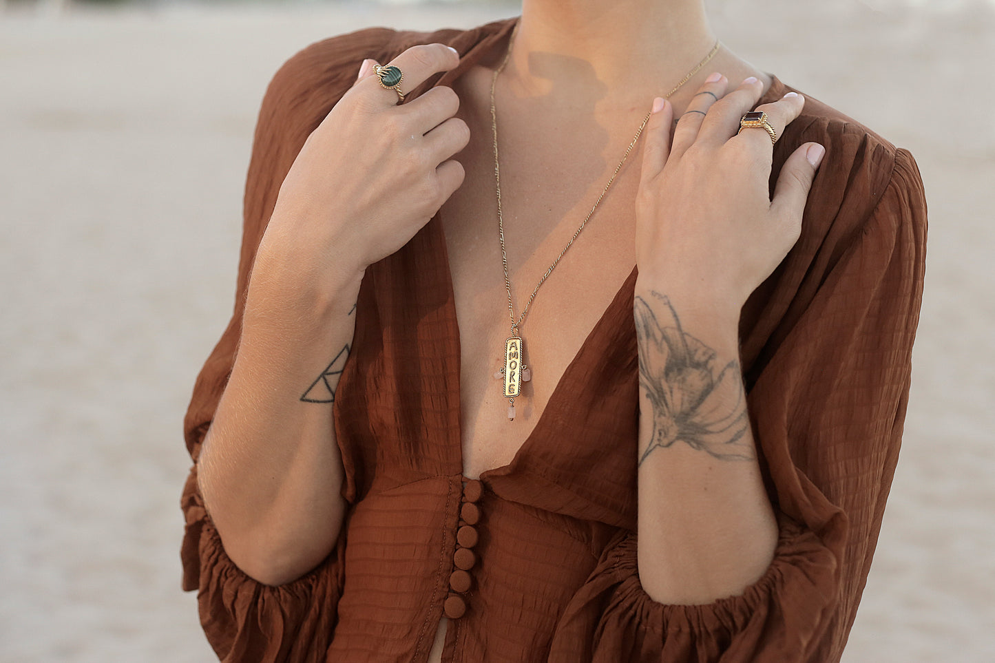 Amore gold Chain Necklace on model