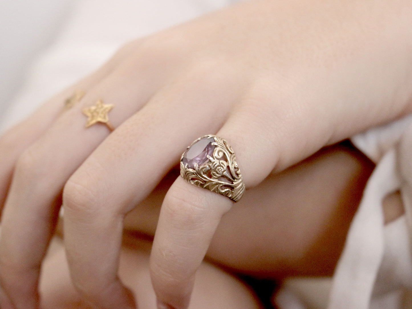 gold rings on model
