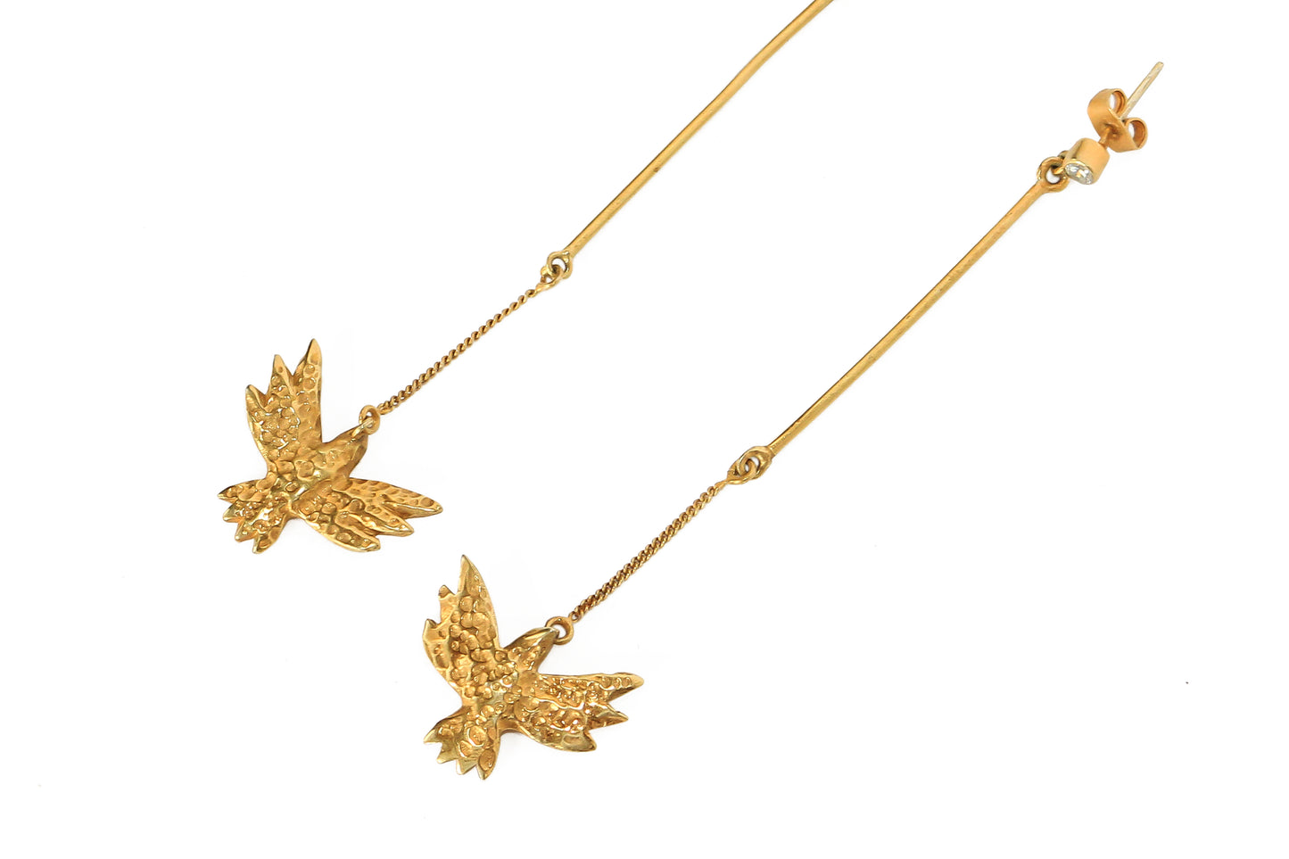 handmade gold long earrings close up