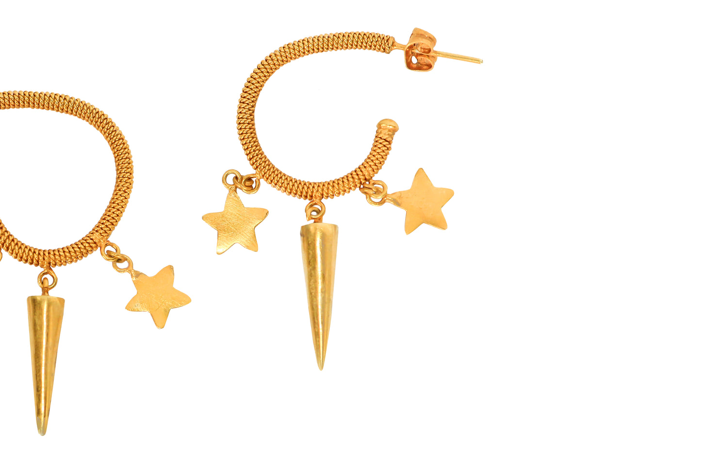 Handmade gold hoops earrings details