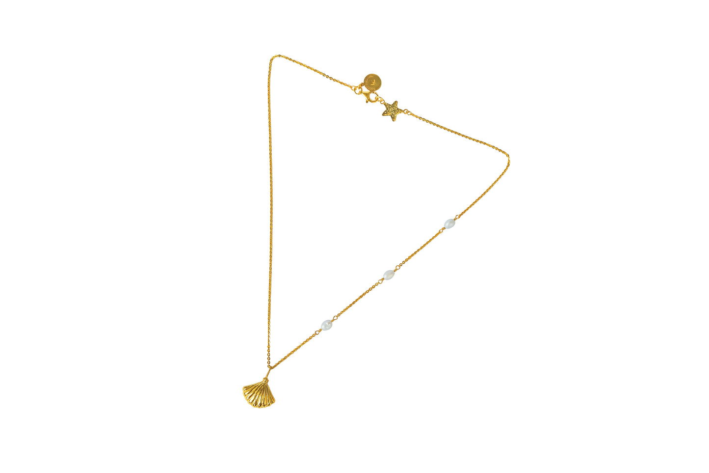 Gold necklace with shell and pearls