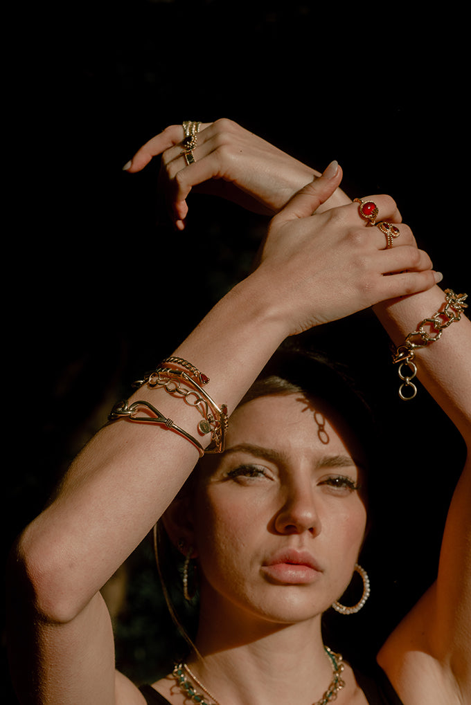 Handmade bracelets on model