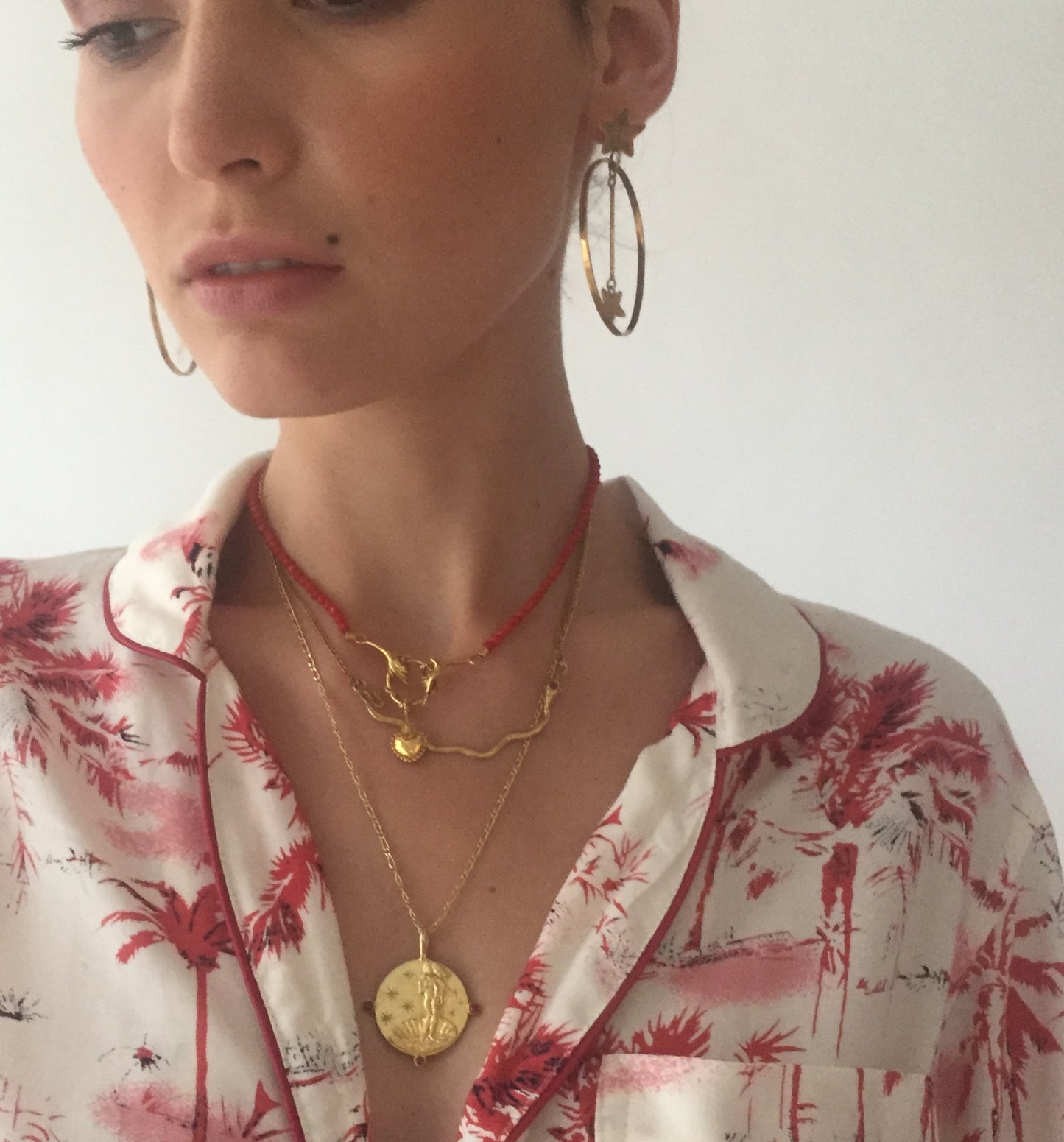 Coral queen necklace on model