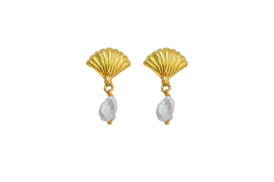 gold shell and pearl earrings