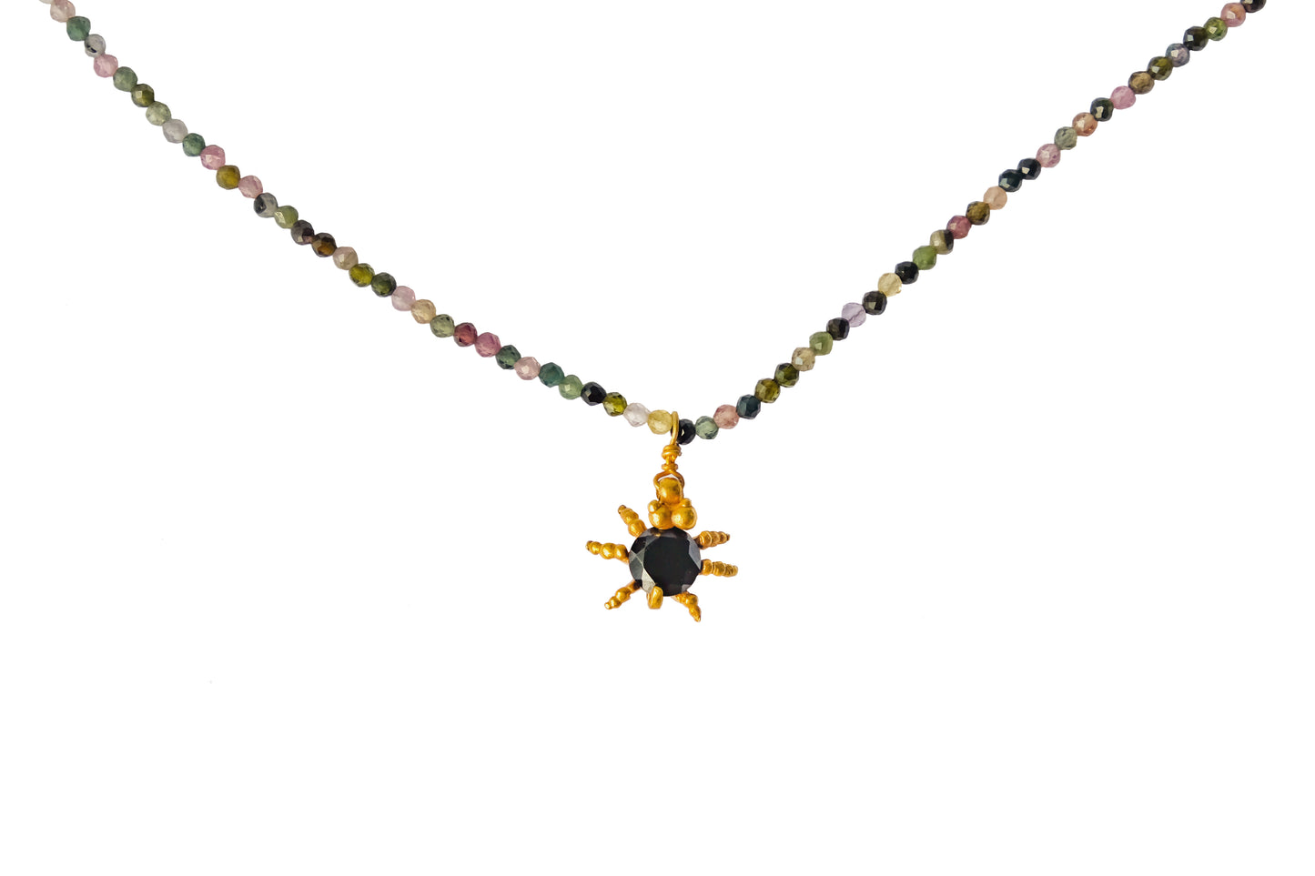 Tourmaline with Black Spinel Spider Necklace