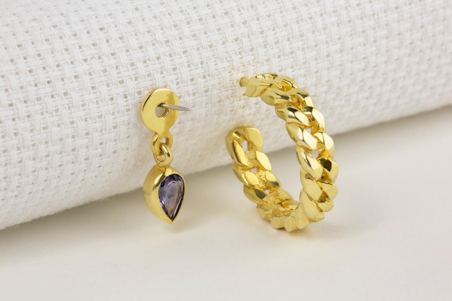 gold hoops earrings with iolite
