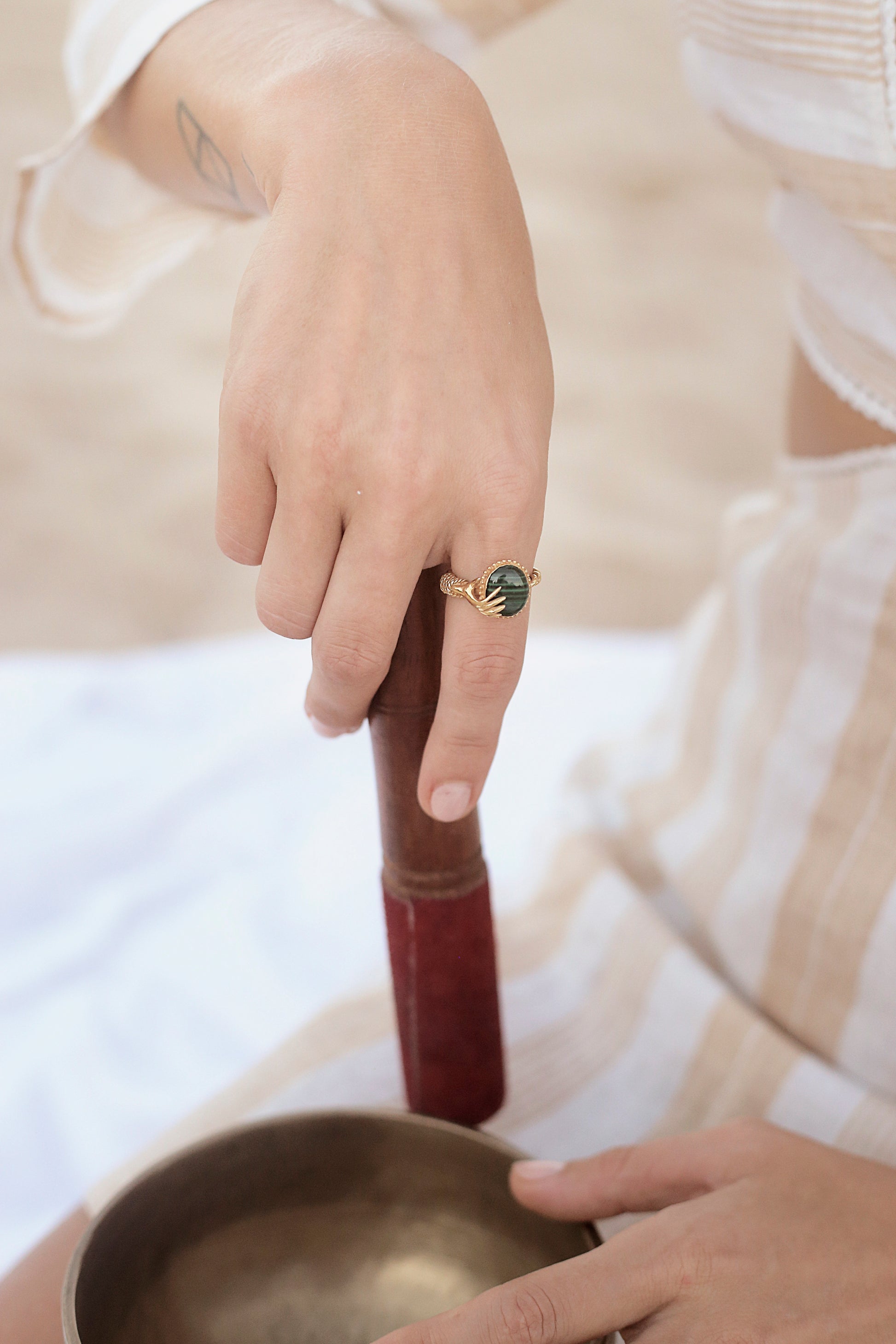 Hand Ring with Malachite Stone  lifestyle photo