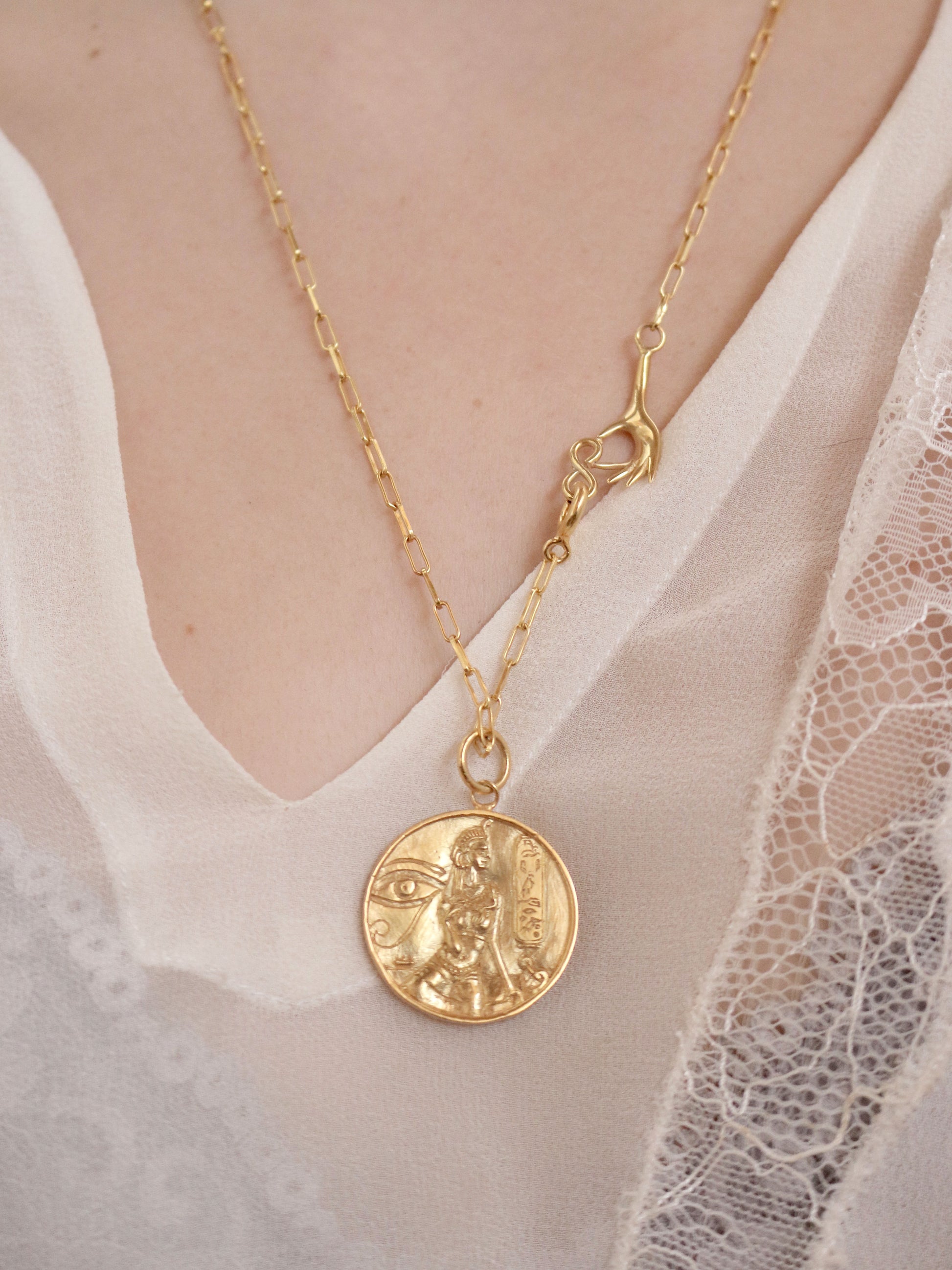 Cleopatra medallion gold necklace