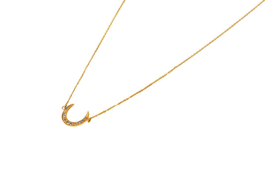 This beautiful handcrafted fine delicate Shiny Moon Necklace is the perfect accessory for any outfit.   It is crafted in 24k gold plated solid silver and features an intricate moon pendent with 11 shiny zircon stones. 