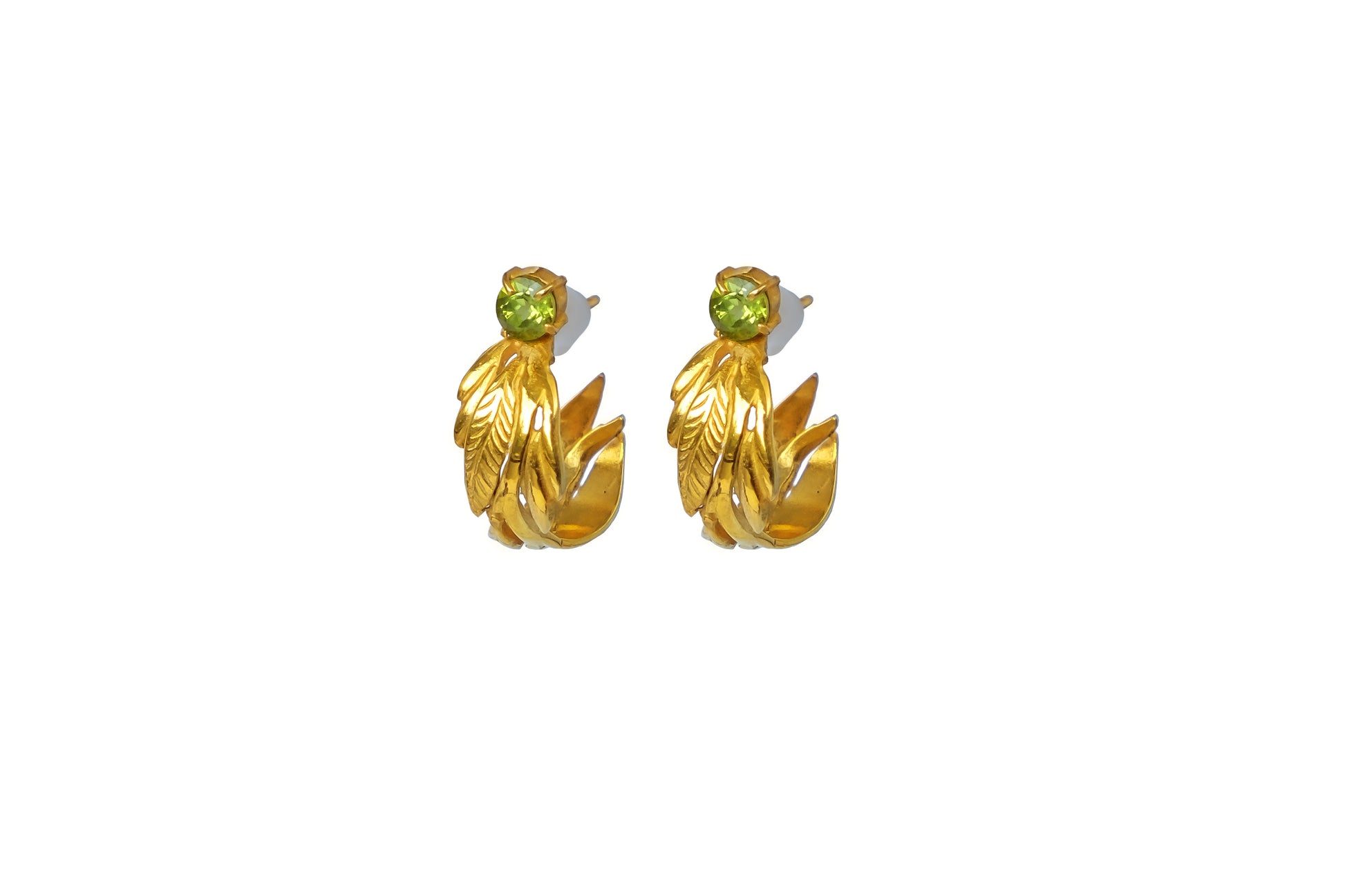 gold peridot leaves earrings